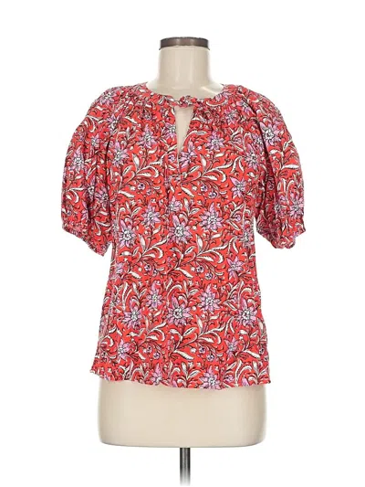 Pre-owned Ann Taylor Loft Short Sleeve Blouse In Red