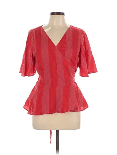 Pre-owned Ann Taylor Loft Short Sleeve Blouse In Red