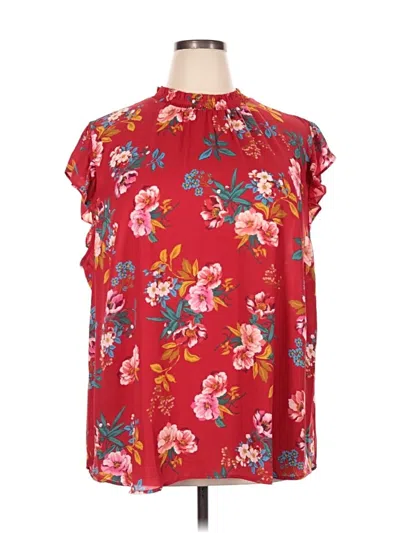 Pre-owned Ann Taylor Loft Short Sleeve Blouse In Red