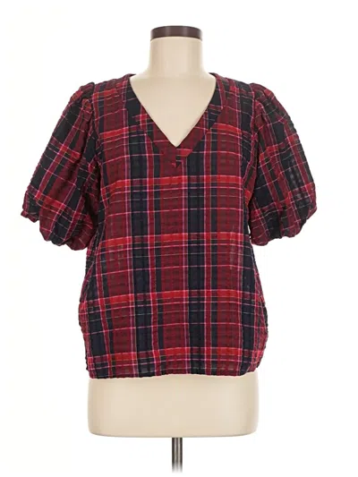 Pre-owned Ann Taylor Loft Short Sleeve Blouse In Red