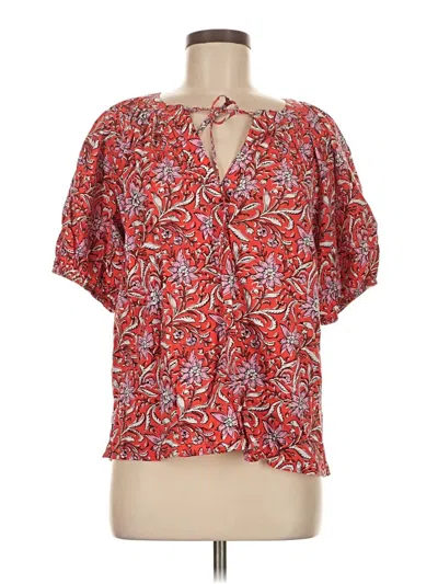 Pre-owned Ann Taylor Loft Short Sleeve Blouse In Red