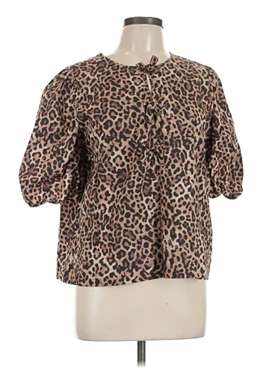 Pre-owned Ann Taylor Loft Short Sleeve Blouse In Tan