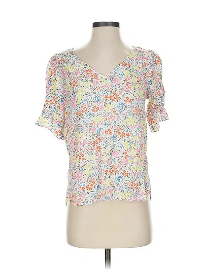 Pre-owned Ann Taylor Loft Short Sleeve Blouse In White
