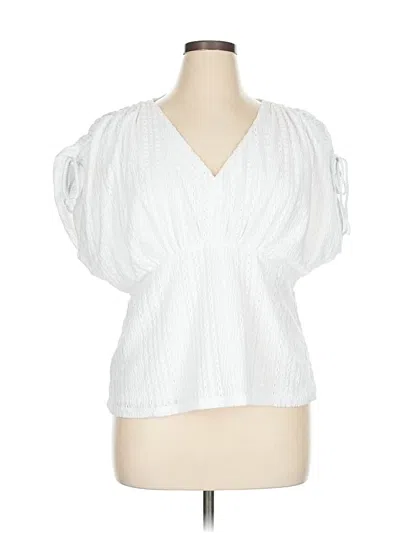 Pre-owned Ann Taylor Loft Short Sleeve Blouse In White