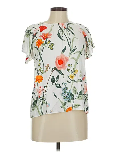 Pre-owned Ann Taylor Loft Short Sleeve Blouse In White