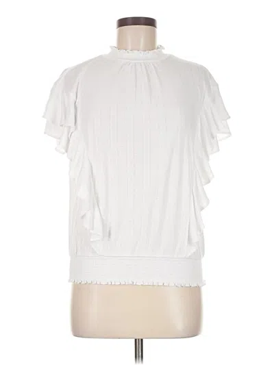 Pre-owned Ann Taylor Loft Short Sleeve Blouse In White
