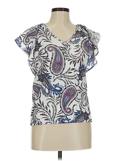 Pre-owned Ann Taylor Loft Short Sleeve Blouse In White