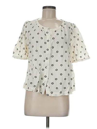 Pre-owned Ann Taylor Loft Short Sleeve Blouse In White