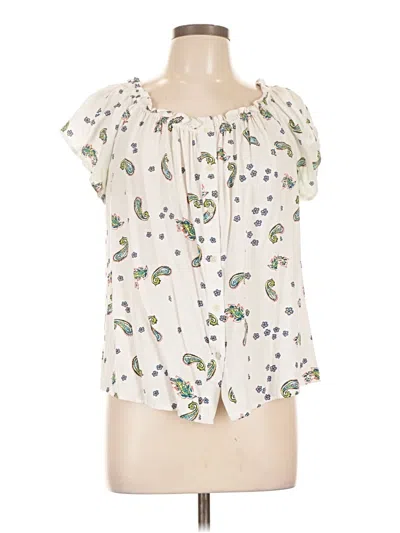 Pre-owned Ann Taylor Loft Short Sleeve Blouse In White