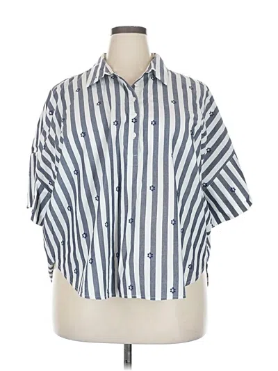 Pre-owned Ann Taylor Loft Short Sleeve Button Down Shirt In Blue