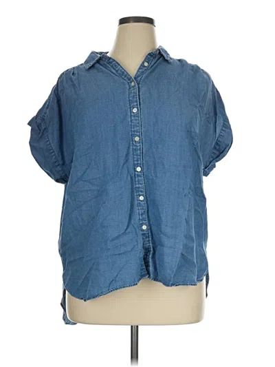 Pre-owned Ann Taylor Loft Short Sleeve Button Down Shirt In Blue