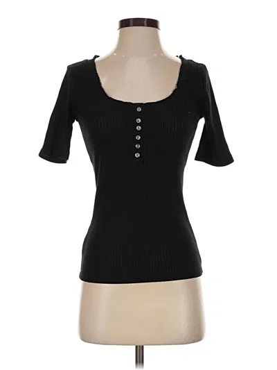 Pre-owned Ann Taylor Loft Short Sleeve Henley Shirt In Black