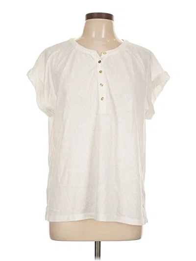 Pre-owned Ann Taylor Loft Short Sleeve Henley Shirt In White