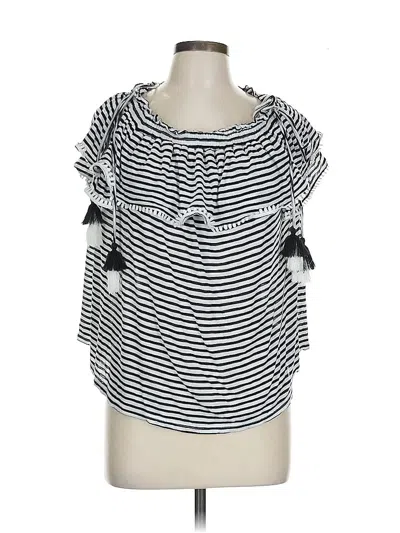 Pre-owned Ann Taylor Loft Short Sleeve Top Black Ruffles Neckline Tops