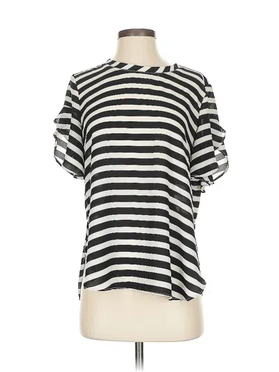 Pre-owned Ann Taylor Loft Short Sleeve Top Black Stripes Pattern Boatneck Tops