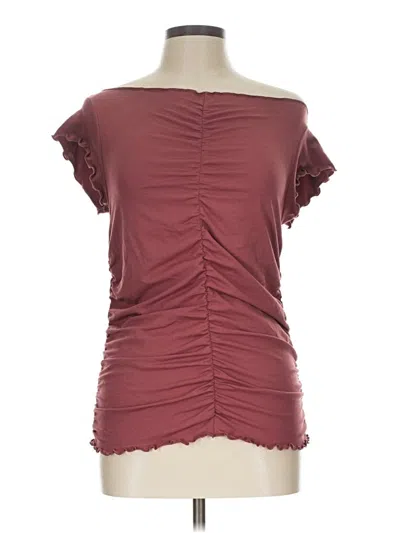 Ann Taylor Loft Short Sleeve Top Burgundy Sweetheart Neckline Tops