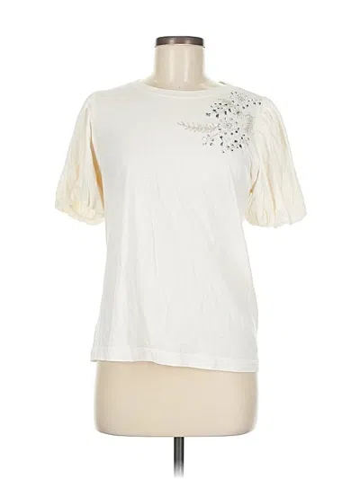 Ann Taylor Loft Short Sleeve Top Ivory Crew Neck Tops In Brown