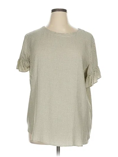 Ann Taylor Loft Short Sleeve Top Ivory Houndstooth Pattern Square Neckline Tops In White