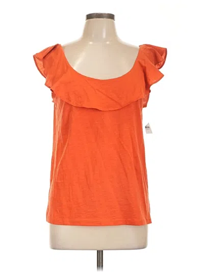 Ann Taylor Loft Short Sleeve Top Orange Ruffles Neckline Tops In Multi