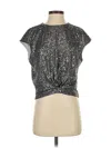 Ann Taylor Loft Short Sleeve Top Silver Keyhole Neckline Tops In Gray