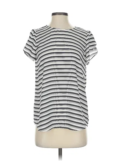 Pre-owned Ann Taylor Loft Short Sleeve Top Silver Stripes Pattern Boatneck Tops