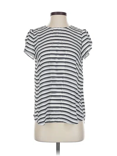 Pre-owned Ann Taylor Loft Short Sleeve Top White Stripes Pattern Boatneck Tops