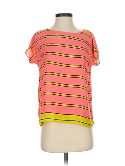 Ann Taylor Loft Short Sleeve Top Yellow Stripes Pattern Boatneck Tops In Pink