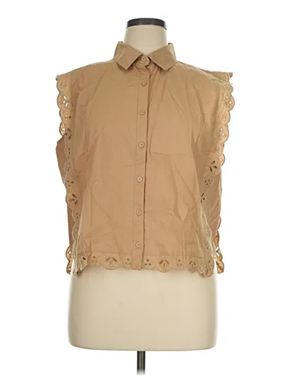 Pre-owned Ann Taylor Loft Sleeveless Button Down Shirt In Tan
