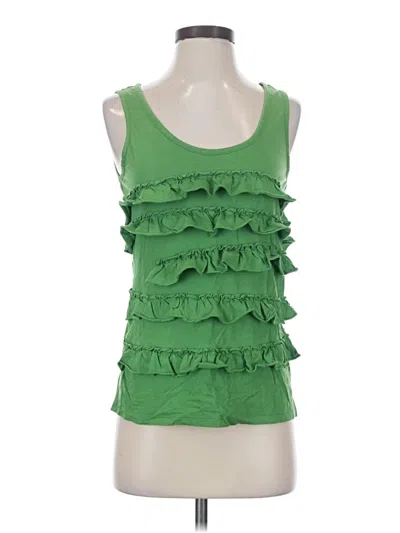 Pre-owned Ann Taylor Loft Tank Top Green Ruffles Neckline Tops