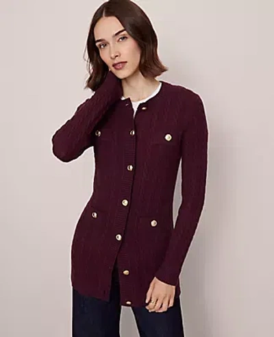 Ann Taylor Long Cable Cardigan In Purple