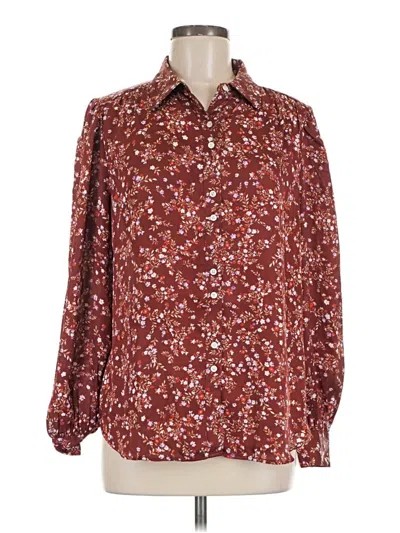 Pre-owned Ann Taylor Long Sleeve Blouse In Burgundy