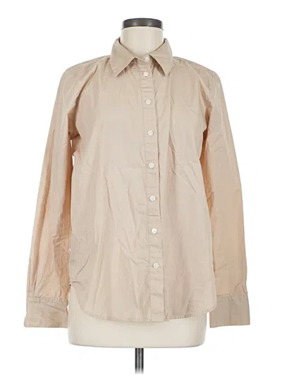 Pre-owned Ann Taylor Long Sleeve Button Down Shirt In Tan