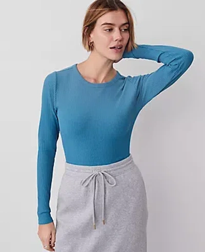 Ann Taylor Long Sleeve Crew Neck Top In Balmy Blue