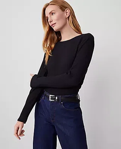 Ann Taylor Long Sleeve Crew Neck Top In Black