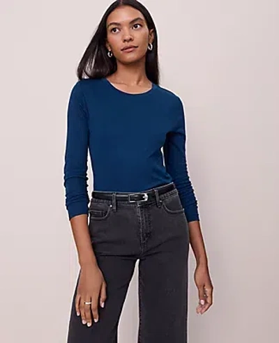 Ann Taylor Long Sleeve Crew Neck Top In Blue