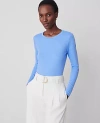 Ann Taylor Long Sleeve Crew Neck Top In Clear Skies