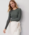 Ann Taylor Long Sleeve Crew Neck Top In Dried Cilantro