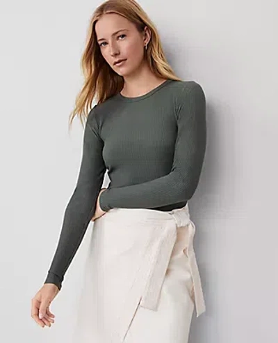 Ann Taylor Long Sleeve Crew Neck Top In Dried Cilantro