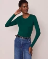 Ann Taylor Long Sleeve Crew Neck Top In Green