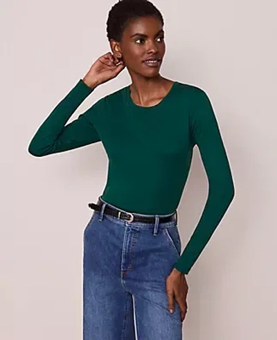 Ann Taylor Long Sleeve Crew Neck Top In Green