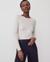 Ann Taylor Long Sleeve Crew Neck Top In Light Taupe Heather