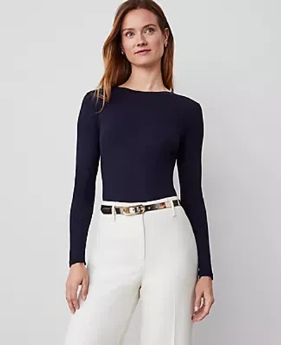 Ann Taylor Long Sleeve Crew Neck Top In Night Sky