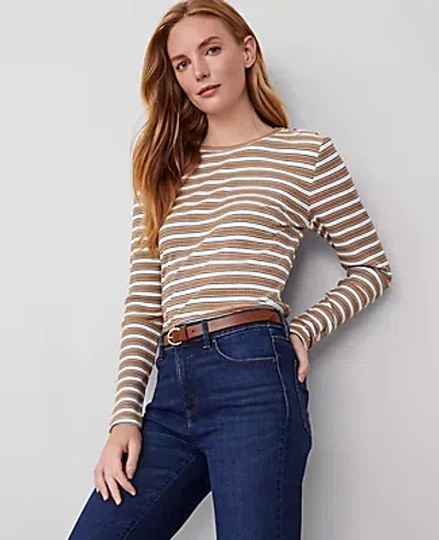 Ann Taylor Long Sleeve Crew Neck Top In Perfect Camel