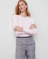 Ann Taylor Long Sleeve Crew Neck Top In Pink Ribbon
