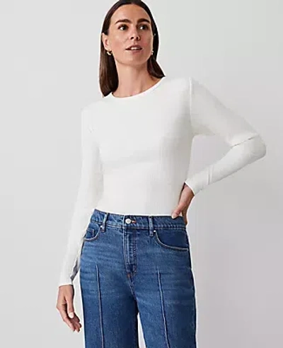 Ann Taylor Long Sleeve Crew Neck Top In Winter White