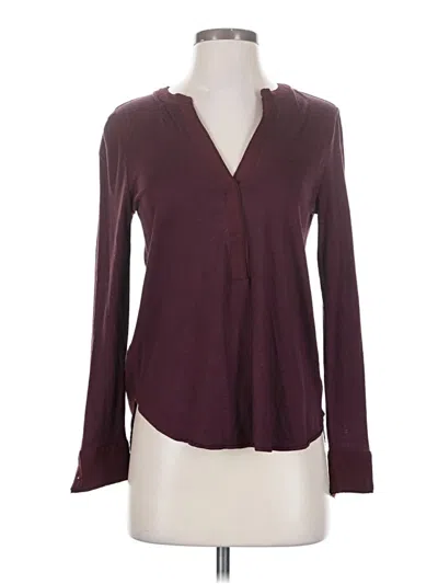 Pre-owned Ann Taylor Long Sleeve Henley Shirt In Burgundy