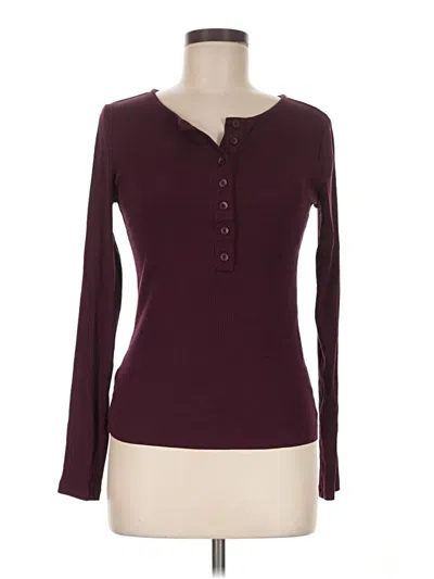 Pre-owned Ann Taylor Long Sleeve Henley Shirt In Burgundy