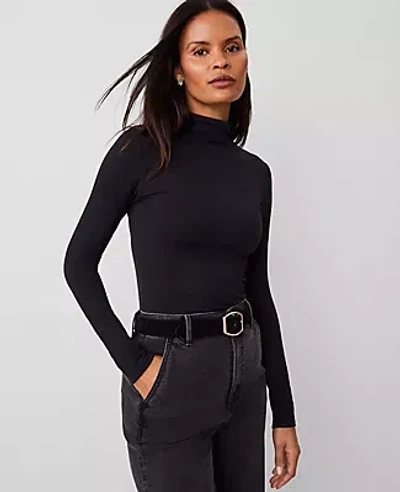Ann Taylor Long-sleeve Mock Neck Top In Black