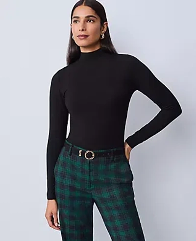 Ann Taylor Long Sleeve Mock Neck Top In Black