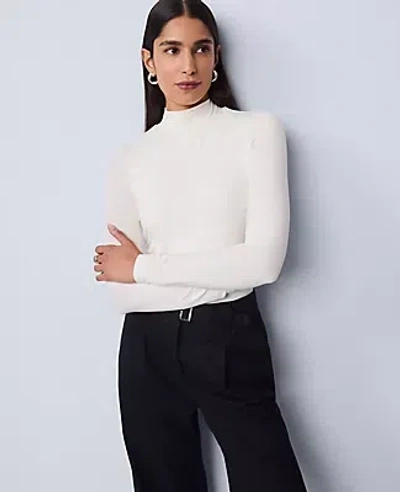 Ann Taylor Long Sleeve Mock Neck Top In White